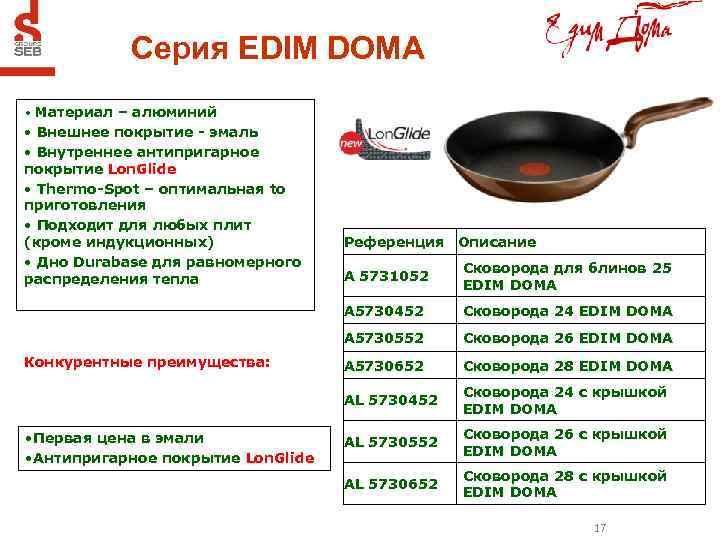 Серия EDIM DOMA • Материал – алюминий • Внешнее покрытие - эмаль • Внутреннее