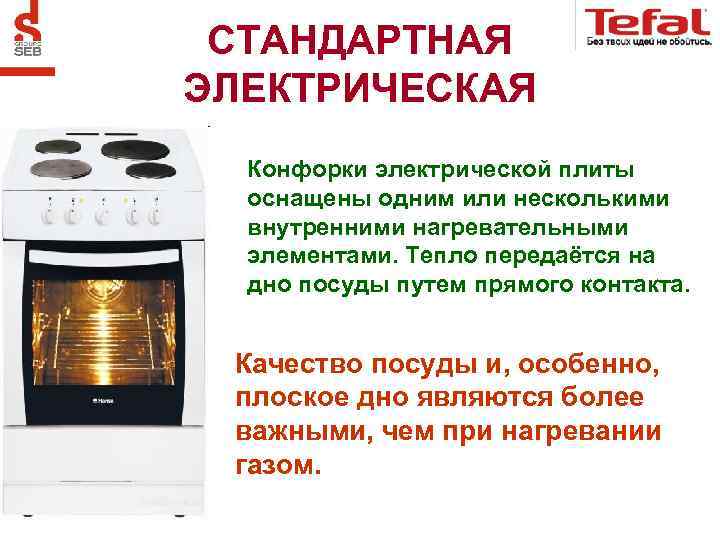 СТАНДАРТНАЯ ЭЛЕКТРИЧЕСКАЯ Конфорки электрической плиты оснащены одним или несколькими внутренними нагревательными элементами. Тепло передаётся
