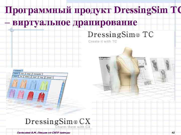 Программный продукт Dressing. Sim ТС – виртуальное драпирование Евгеньева А. М. Лекции по САПР