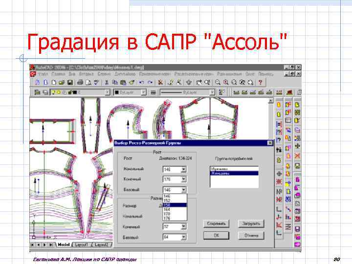 Градация в САПР "Ассоль" Евгеньева А. М. Лекции по САПР одежды 80 