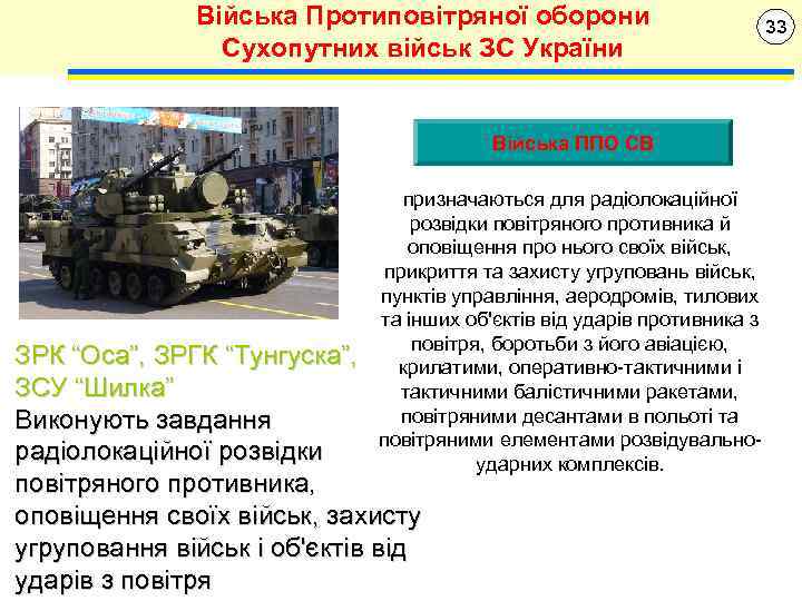 Війська Протиповітряної оборони Сухопутних військ ЗС України Війська ППО СВ призначаються для радіолокаційної розвідки