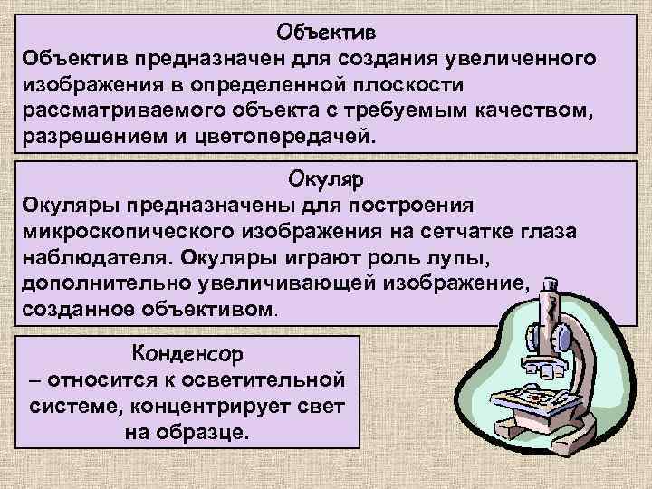 Объектив предназначен для создания увеличенного изображения в определенной плоскости рассматриваемого объекта с требуемым качеством,