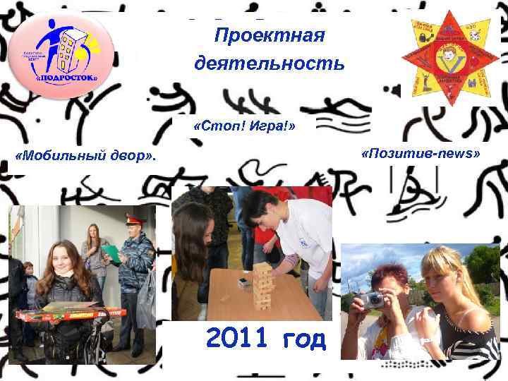 ПРОЕКТЫ Проектная деятельность «Стоп! Игра!» «Позитив-news» «Мобильный двор» . 2011 год 