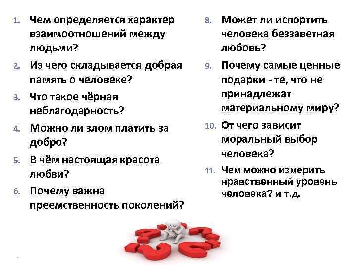 1. 2. 3. 4. 5. 6. Чем определяется характер взаимоотношений между людьми? Из чего