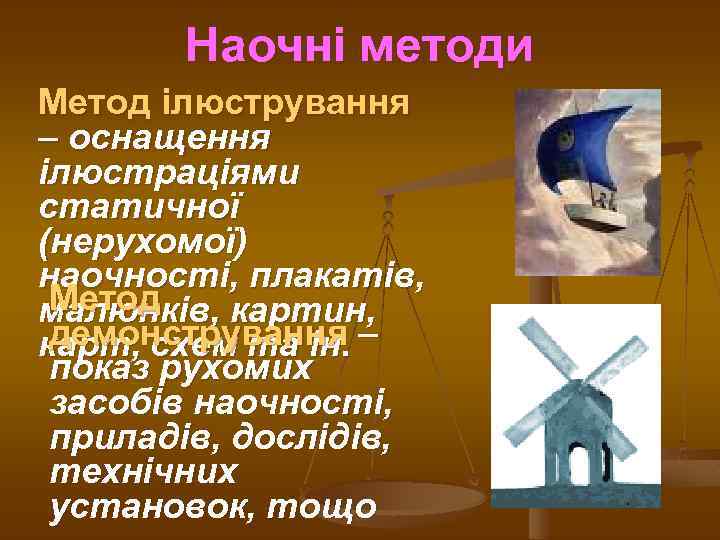 Наочні методи Метод ілюстрування – оснащення ілюстраціями статичної (нерухомої) наочності, плакатів, Метод малюнків, картин,
