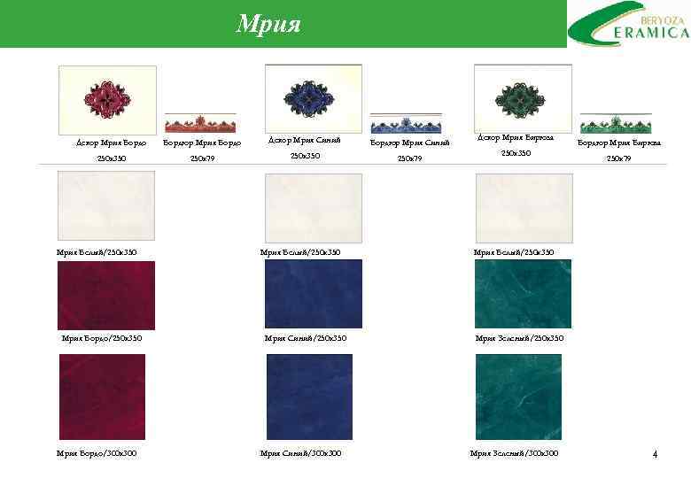 Мрия Декор Мрия Бордо Бордюр Мрия Бордо Декор Мрия Синий Бордюр Мрия Синий 250