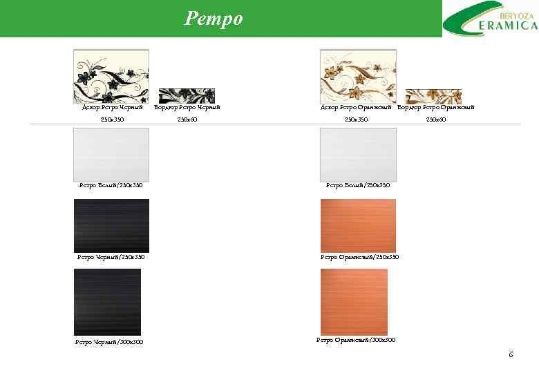 Ретро Декор Ретро Черный Бордюр Ретро Черный 250 х350 250 х60 Ретро Белый/250 х350