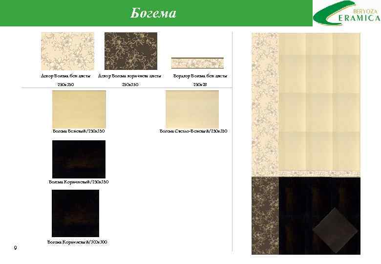 Богема Декор Богема беж цветы Декор Богема коричнева цветы Бордюр Богема беж цветы 250