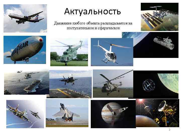 Актуальность Движение любого объекта раскладывается на поступательное и сферическое 2 