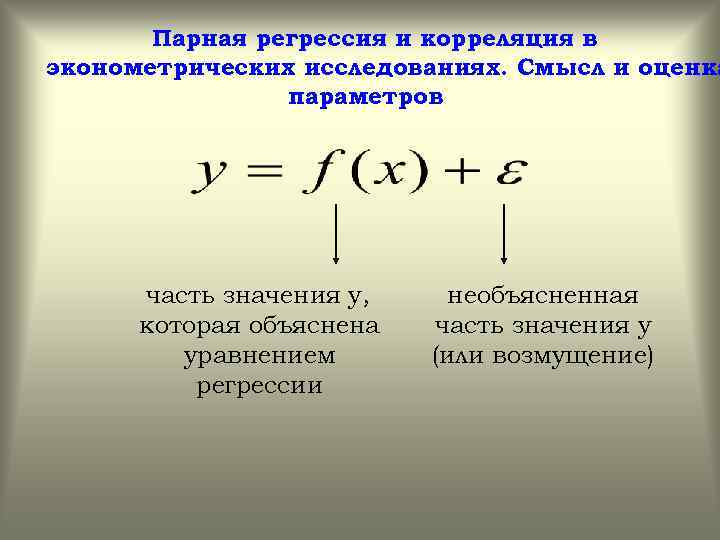 Парная регрессия и корреляция в эконометрических исследованиях. Смысл и оценка параметров часть значения у,