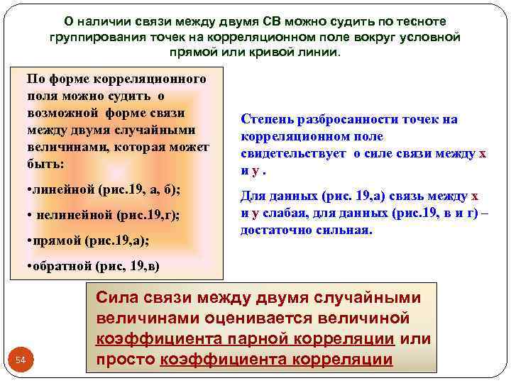 О наличии связи между двумя СВ можно судить по тесноте группирования точек на корреляционном