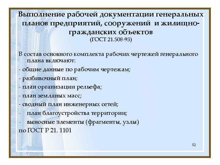 Выполнение рабочей документации генеральных планов предприятий, сооружений и жилищногражданских объектов (ГОСТ 21. 508 -93)