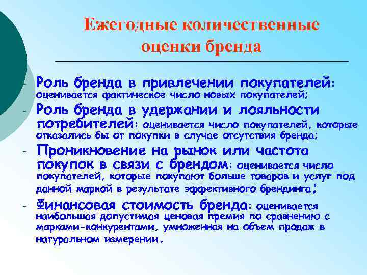 Ежегодные количественные оценки бренда - Роль бренда в привлечении покупателей: - Роль бренда в