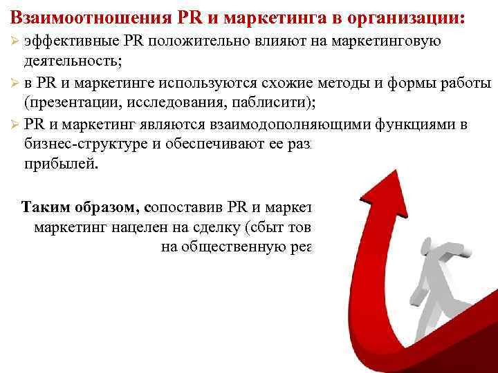 Взаимоотношения PR и маркетинга в организации: Ø эффективные PR положительно влияют на маркетинговую деятельность;