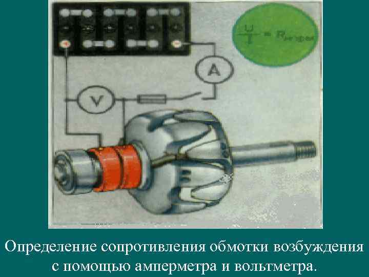 Определение сопротивления обмотки возбуждения с помощью амперметра и вольтметра. 