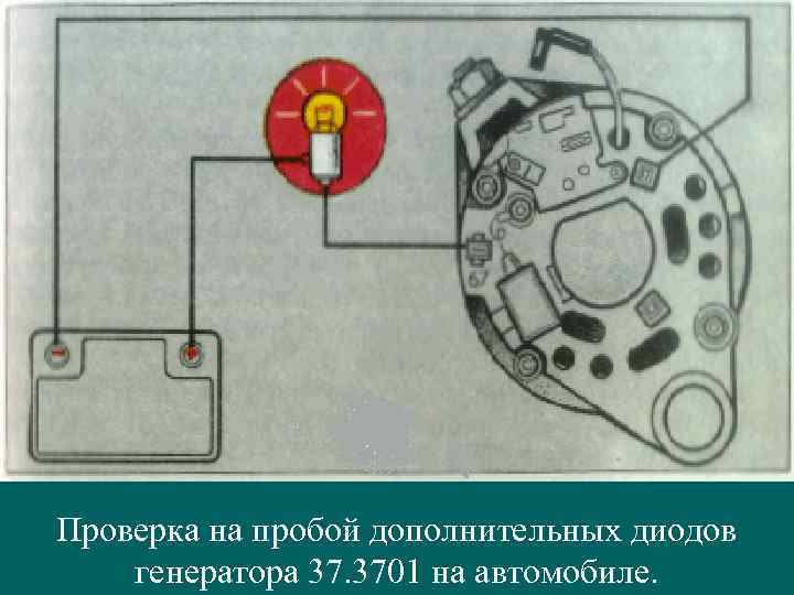 Проверка на пробой дополнительных диодов генератора 37. 3701 на автомобиле. 