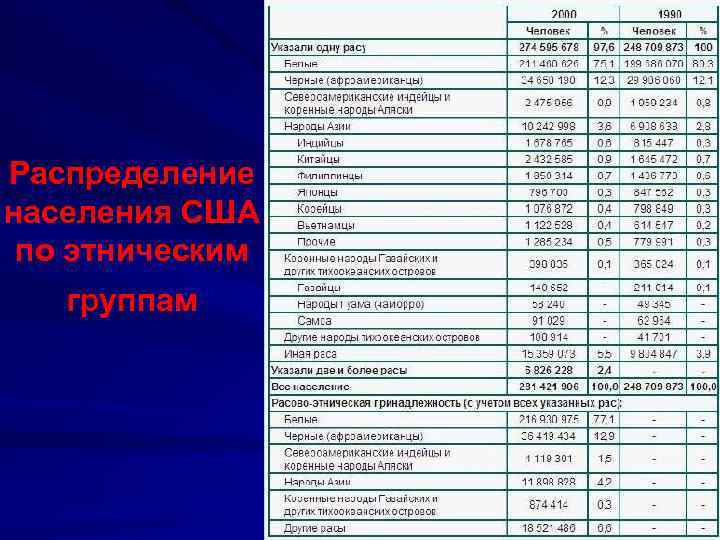 Распределение населения США по этническим группам 