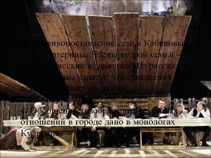  • 3) Противопоставление семьи Кабановых семье Катерины. Члены второй семьи – внесценические персонажи.
