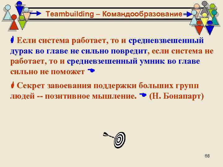 Teambuilding – Командообразование Если система работает, то и средневзвешенный дурак во главе не сильно