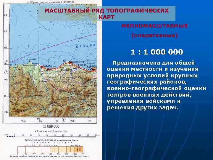 МАСШТАБНЫЙ РЯД ТОПОГРАФИЧЕСКИХ КАРТ МЕЛКОМАСШТАБНЫЕ (оперативные) 1 : 1 000 Предназначена для общей оценки