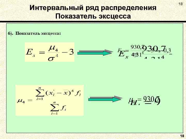 Интервальный ряд распределения Показатель эксцесса 18 6). Показатель эксцесса: 18 