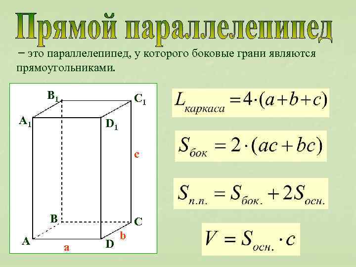 – это параллелепипед, у которого боковые грани являются прямоугольниками. B 1 С 1 A