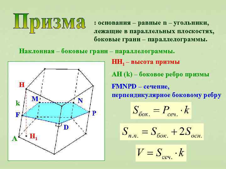 Площадь ребра призмы