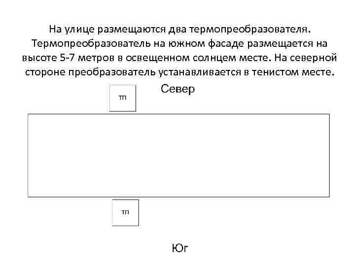 На улице размещаются два термопреобразователя. Термопреобразователь на южном фасаде размещается на высоте 5 -7