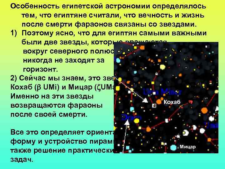 Особенность египетской астрономии определялось тем, что египтяне считали, что вечность и жизнь после смерти