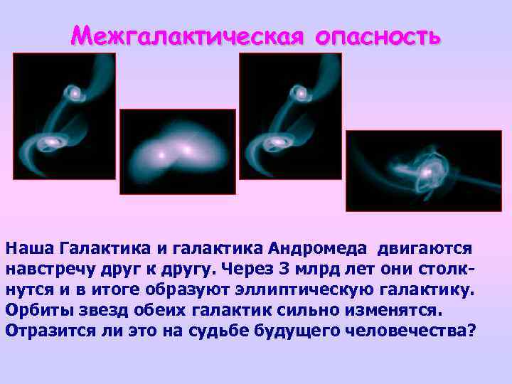 Межгалактическая опасность Наша Галактика и галактика Андромеда двигаются навстречу друг к другу. Через 3