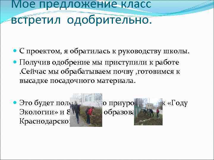 Мое предложение класс встретил одобрительно. С проектом, я обратилась к руководству школы. Получив одобрение