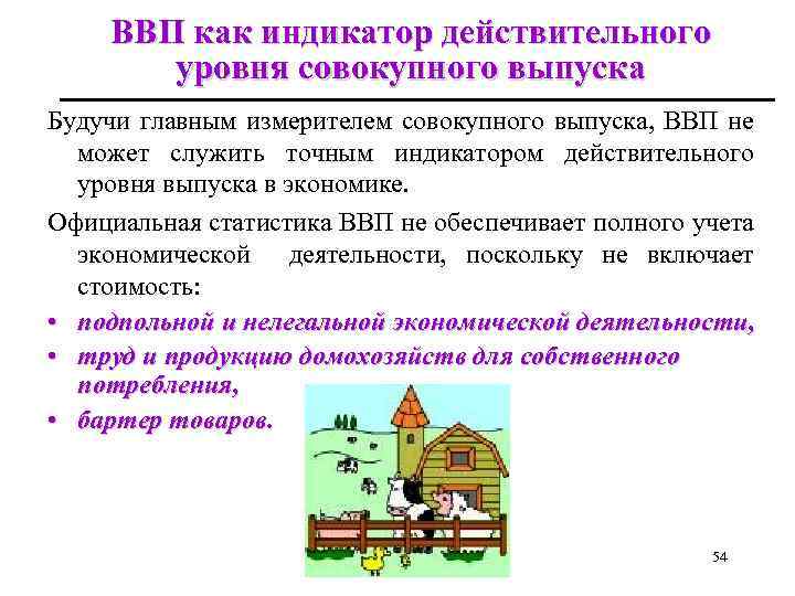 ВВП как индикатор действительного уровня совокупного выпуска Будучи главным измерителем совокупного выпуска, ВВП не