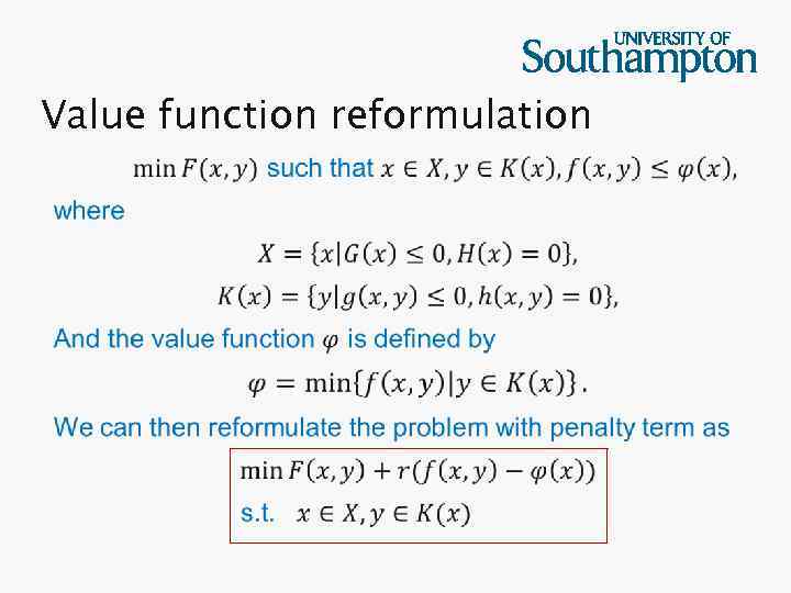Value function reformulation 