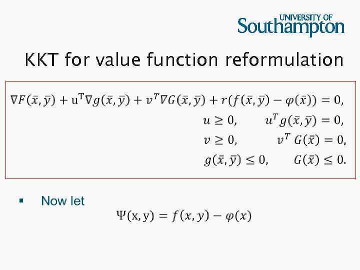 KKT for value function reformulation 