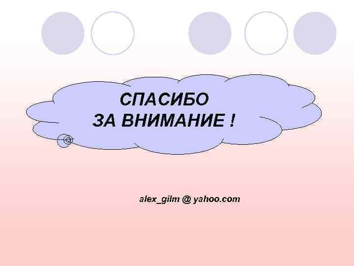 СПАСИБО ЗА ВНИМАНИЕ ! alex_gilm @ yahoo. com 