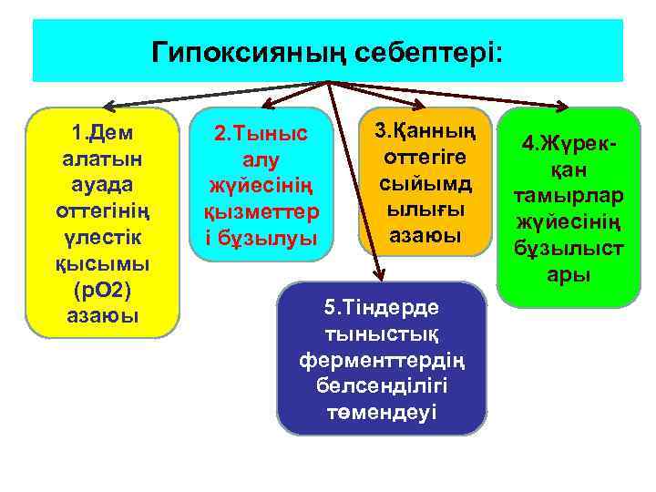 Гипоксияның себептері: 1. Дем алатын ауада оттегінің үлестік қысымы (р. О 2) азаюы 2.