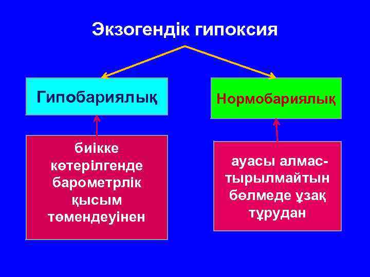 Экзогендік гипоксия Гипобариялық Нормобариялық биікке көтерілгенде барометрлік қысым төмендеуінен ауасы алмастырылмайтын бөлмеде ұзақ тұрудан