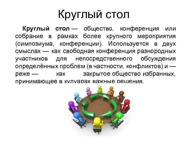 Круглый стол — общество, конференция или собрание в рамках более крупного мероприятия (симпозиума, конференции).