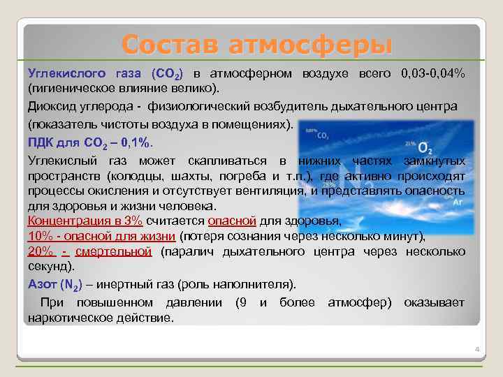 Состав атмосферы Углекислого газа (CO 2) в атмосферном воздухе всего 0, 03 -0, 04%