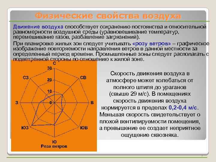 Физические свойства воздуха Движение воздуха способствует сохранению постоянства и относительной равномерности воздушной среды (уравновешивание