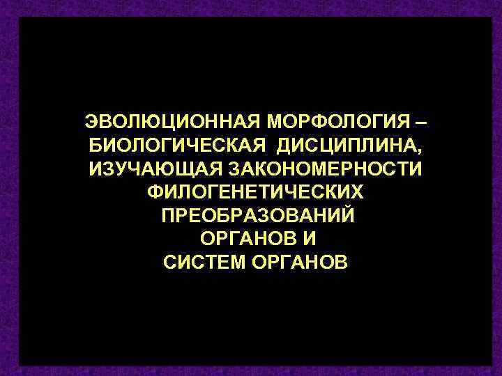 ЭВОЛЮЦИОННАЯ МОРФОЛОГИЯ – БИОЛОГИЧЕСКАЯ ДИСЦИПЛИНА, ИЗУЧАЮЩАЯ ЗАКОНОМЕРНОСТИ ФИЛОГЕНЕТИЧЕСКИХ ПРЕОБРАЗОВАНИЙ ОРГАНОВ И СИСТЕМ ОРГАНОВ 