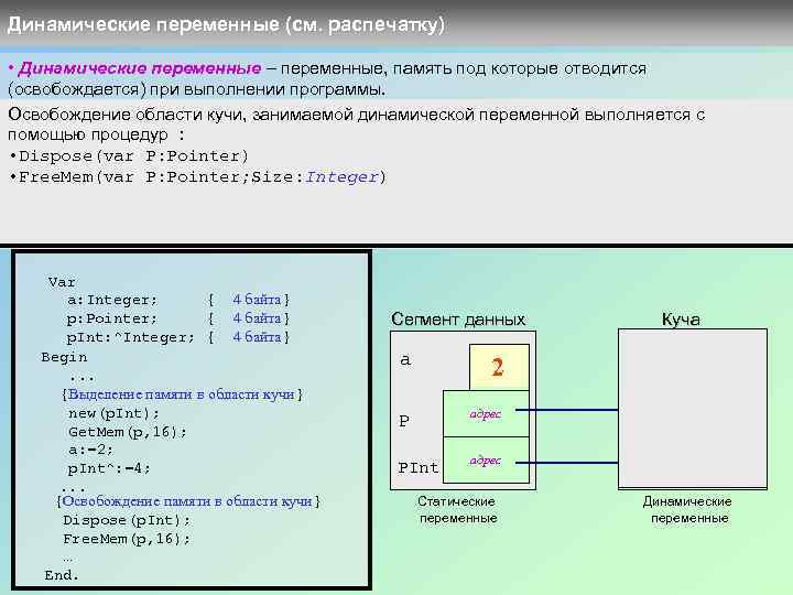 Размер памяти c