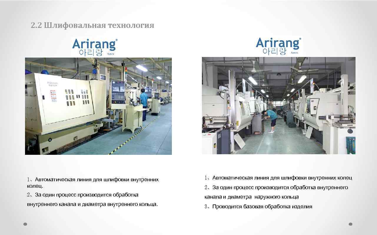 2. 2 Шлифовальная технология 1、Автоматическая линия для шлифовки внутренних колец 2、За один процесс производится