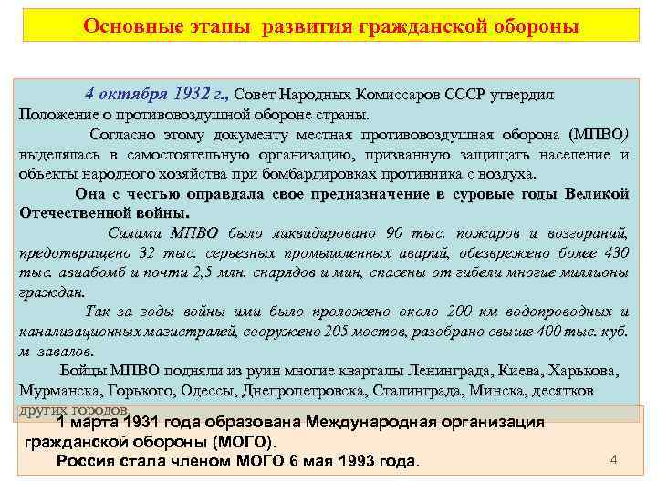 Основные этапы развития гражданской обороны 4 октября 1932 г. , Совет Народных Комиссаров СССР