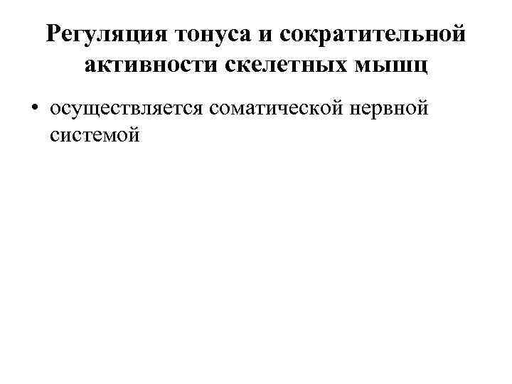 Регуляция тонуса и сократительной активности скелетных мышц • осуществляется соматической нервной системой 