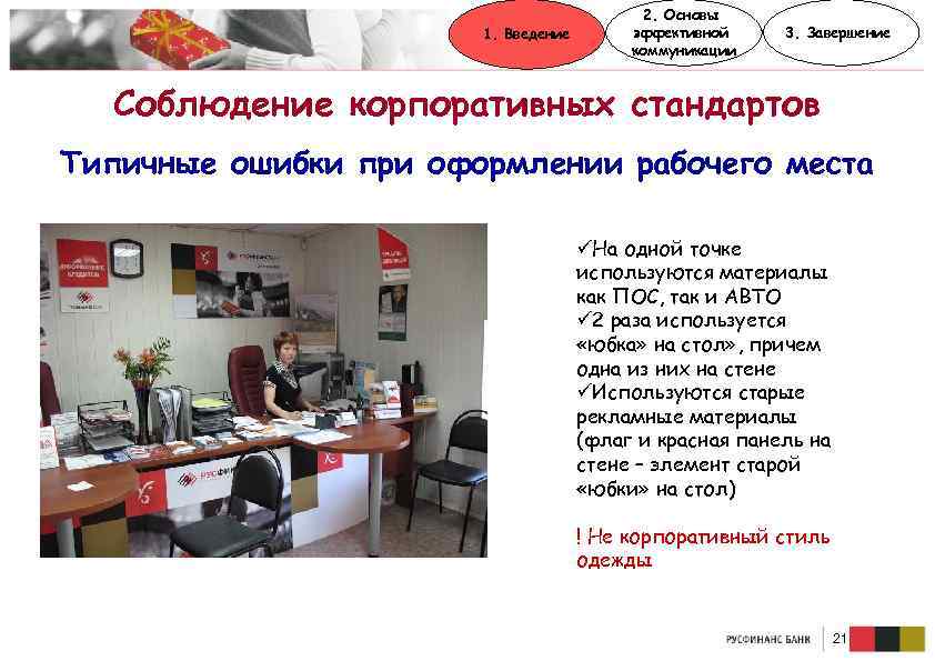 1. Введение 2. Основы эффективной коммуникации 3. Завершение Соблюдение корпоративных стандартов Типичные ошибки при