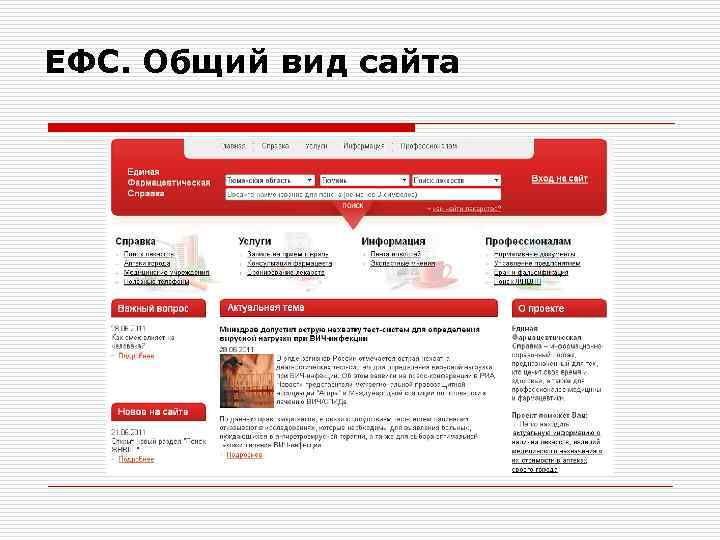 ЕФС. Общий вид сайта 
