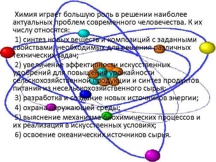 Химия играет большую роль в решении наиболее актуальных проблем современного человечества. К их числу