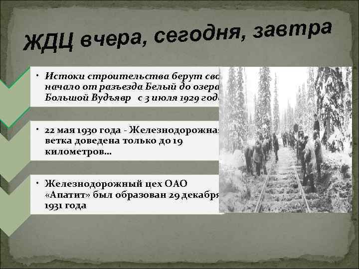 годня, завтра ДЦ вчера, се Ж • Истоки строительства берут свое начало от разъезда