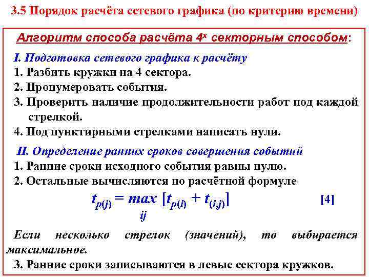 3. 5 Порядок расчёта сетевого графика (по критерию времени) Алгоритм способа расчёта 4 х
